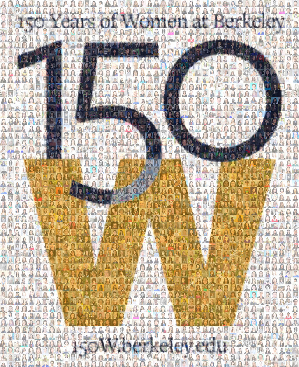 ID: 150W mosaic comprised of several hundred headshots submitted by the campus community